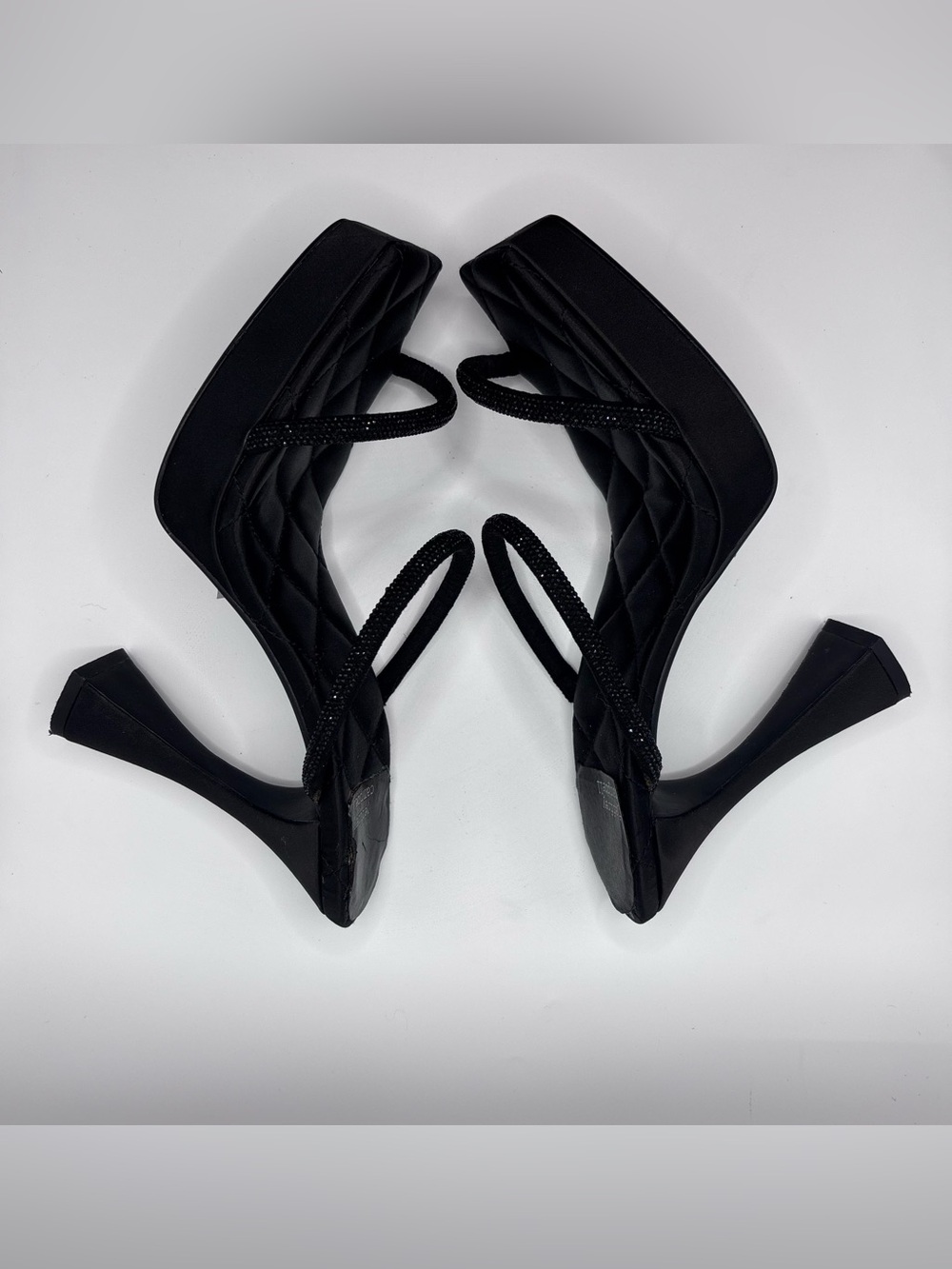 Jeffrey Campbell "Movie" Slide Black Crystal Platform Heels sz:9